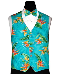 Men's Bird Of Paradise Tuxedo Vest and Bow Tie - Picture 1 of 1