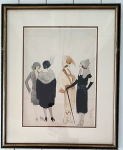 Vintage Print or Original Fashion Drawing c1920s Hats Women Signed L.C. Bolden - Picture 1 of 4