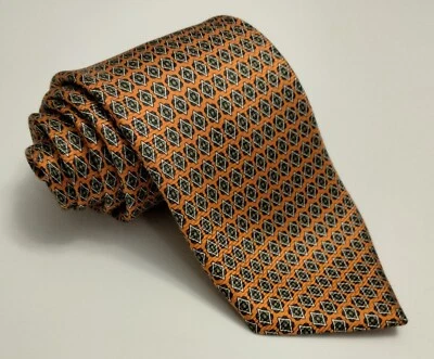 Corbata de seda Jos A Bank XL X-Larga 61" x 3,5" geométrica naranja plata verde - Italia Foto 1 de 2
