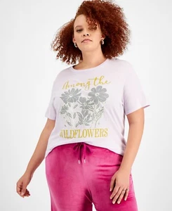 MSRP $29 Love Tribe Trendy Plus Wildflowers Graphic T-Shirt Light Purple Size 3X - Picture 1 of 1