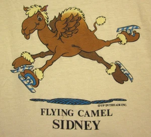 FLYING CAMEL lrg tee Sidney ice-skating beat-up T shirt 1980s Up In The Air - Picture 1 of 3