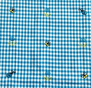 Tessuto ricamato Gingham farfalle fiori blu quadri primaverile picnic 1Yd x43 - Foto 1 di 5