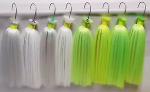 8 Einheiten - Mojo Jigs Striper Fallschirmköder 4oz 7/0 Smilin Chart White Trolling - Bild 1 von 7