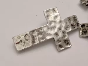 Hammered Cross Bead, Antique Silver, 37x22x1.5mm, Hole 2mm Tibetan Style Qty 2 - Picture 1 of 5
