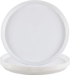 6er Pack Kunststoff Rund Essen Serviertablett, Rund Restaurant Serviertabletts, Weiß - Bild 1 von 12