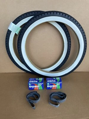 20" x 2.125 Bicycle Black/White Wall Tires Tubes DURO Fat BMX Cruiser Diamond - Image 1 of 4