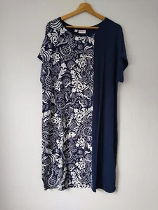 Vestido Jersey John Baner Azul Marino Estampado Floral Manga Corta Talla L 18-20 Para Mujer - Imagen 1 de 6