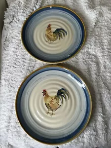 2 Folk Art Ocean Dream Rooster Dinner Plates Replacement Rustic Farmhouse Table - Picture 1 of 12