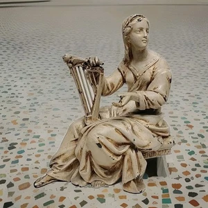 Antik Ende 1800/Anfang 1900 Harfenist Mädchen Musiker Spelter Skulptur - Bild 1 von 17