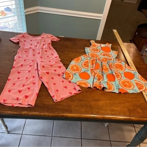 Tea Collection pink heart romper orange tank dress size 8 - Picture 1 of 8