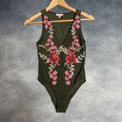Y2K Solaris Mesh Women’s Bodysuit Size S Sheer Floral Embroidered Snap Button - Image 1 of 4