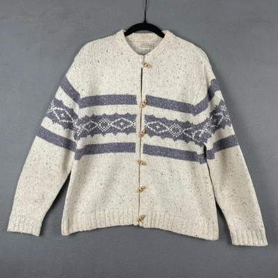 Vintage St Johns Bay Sweater Womens XL Beige Blue Fair Isle Button Cardigan 90s - Image 1 of 4
