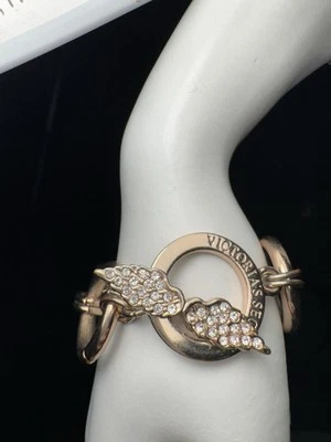 Victoria's Secret Rose Gold Tone Angel Wings Toggle Bracelet 7.75” Rhinestones - Image 1 of 4