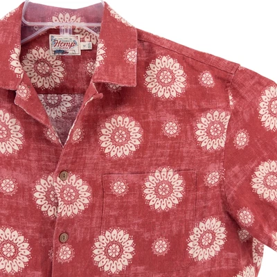 Faherty Mens Med Hemp Blend Camp Shirt Red Floral Print Short Sleeve Button Up - Image 1 of 4