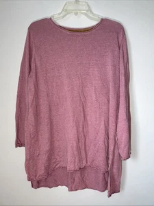 Gudrun Sjoden Long Sleeve Lavender 100% Linen Relaxed Tunic Shirt Size XL Hi Lo - Picture 1 of 12