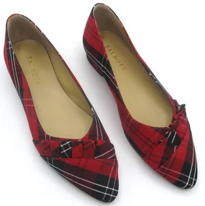 Talbots Edison Volantes Rojo Negro Cuadros Talla 7M Zapato Plano Punta Tartán - Imagen 1 de 10