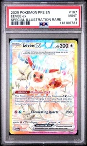 2025 POKEMON PRE EN-PRISMATIC EVOLUTIONS ILLUSTRATION RARE #167 EEVEE EX PSA 9 - Picture 1 of 2
