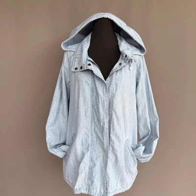 Womens Jack chambray jacket - blue - hooded - zip up - denim - cotton - size M - Image 1 of 4