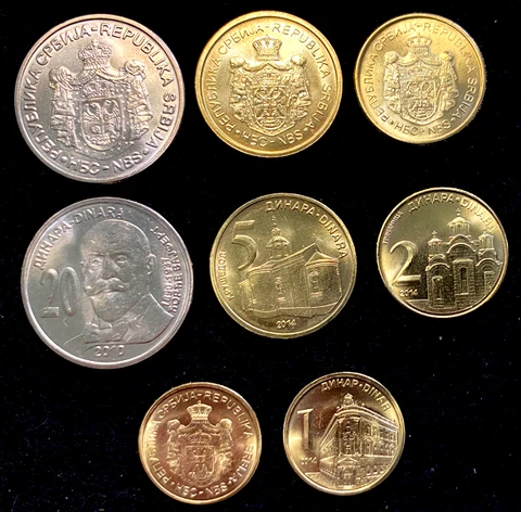 Serbia 4 Coins Set 1, 2, 5, 20 Dinars UNC World Coins Cover