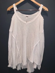 Free People Moonshine Waffle Knit Cold Shoulder Sweater In White Size S - Picture 1 of 3
