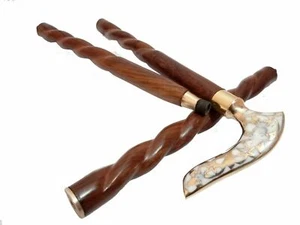 BROWN STICK SOLID DESIGN SOLID BRASS DESIGN HANDLE WALKING STICK CANE, WOODEN  - Picture 1 of 4
