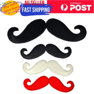 Moustache Iron on Patch Mustache Facial Hair Party Costume Curl (Large or Small) - Picture 1 of 8