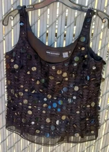 DANA BUCHMAN Silk Tank Top Sequins Size 2 Black - Pre-Owned - Picture 1 of 6