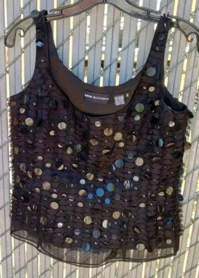 Camiseta sin mangas de seda DANA BUCHMAN lentejuelas talla 2 negra - usada Foto 1 de 4