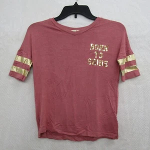 Girls Medium Pink Shirt Top Blouse Short Sleeve V Neck Pullover Casual - Picture 1 of 9