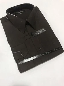 New BRUNO CAPELO Mens Dress Shirt Long Sleeves Cotton Blend Dark Brown BCDS-110 - Picture 1 of 6