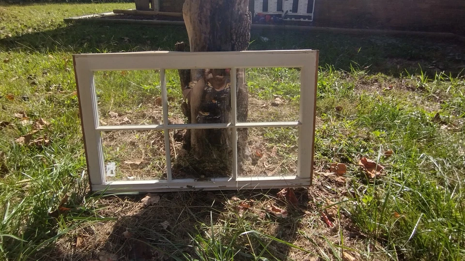 Faixa de janela de madeira vintage 6 painéis moldura de vidro chique branco antigo salvamento C - Imagem 1 de 1