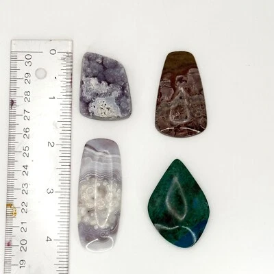 Big Natural Stone Cabachons Blue Lace Agate Shattuckite Druzy Jasper Lot of 4 - Image 1 of 4
