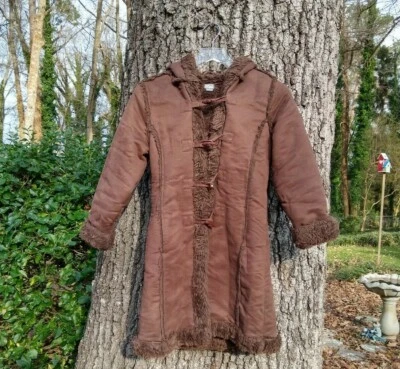 Девочек 7/8 длиной искусственного шерпа переключения зимнее пальто богемное платье с капюшоном коричневый моды - Изображение 1 из 4