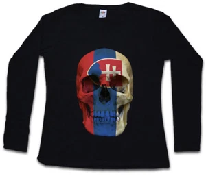 CLASSIC SLOWAKIA SKULL FLAG DAMEN LANGARM T-SHIRT Fahne Slowakai - Picture 1 of 1