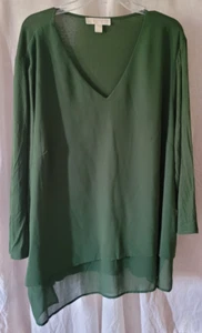Women's Michael Kors Pullover Dress Shirt Size 3X Solid Green Sheer Outer Layer - Picture 1 of 5
