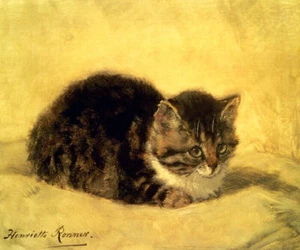 THE PARSON'S KITTEN CAT PAINTING BY HENRIETTE RONNER KNIP REPRO - Picture 1 of 3