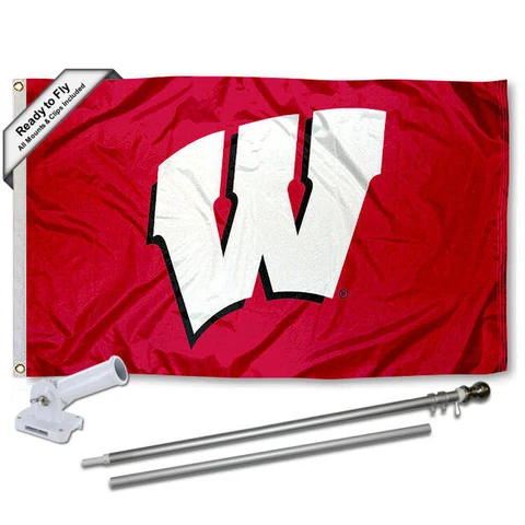 Wisconsin Badgers Red Flag Pole and Bracket Gift Package Cover