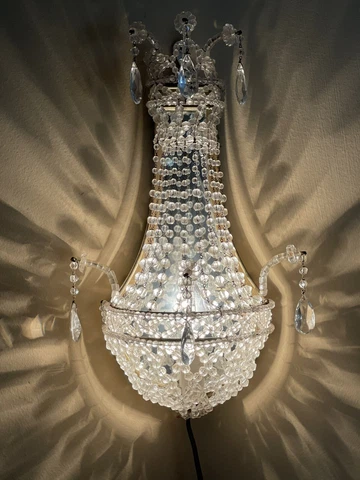 PAIR Antique French Crystal Macaroni Beaded Petite Italian Wall Sconce Sconces Cover