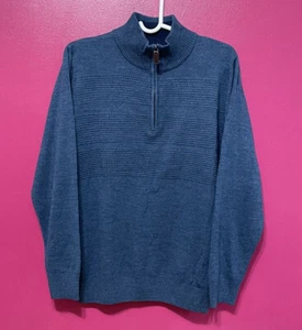 Tricots St Raphael Sweater Mens Large Quarter Zip Blue Pullover Casual Adult Car - Picture 1 of 13