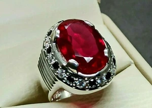 Oval Cut Big Deep Red Ruby Women Ring Sterling Silver 925 Handmade Yakoot Ring - Picture 1 of 12