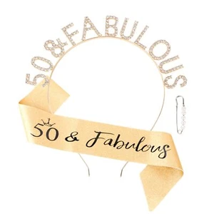 50th Birthday Decorations Sash & Rhinestone 50 & Fabulous Headband Women Gift - Picture 1 of 7