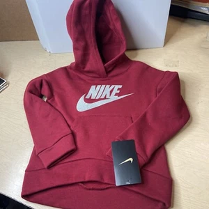Nike Girls Size 4 Sparkle/shimmer Logo Swoosh Sweatshirt Hoodie Burgundy NWT - Picture 1 of 3