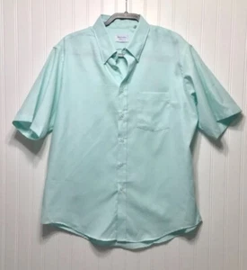 Manhattan Vintage Knopfleiste S/Ärmel Anzughemd Herren Gr. 17 USA blau grün - Bild 1 von 4