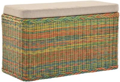 Rattan Wäschetruhe  gepolsterter Sitz Wäschesammler Natur (Bunt, Rechteckig) - Bild 1 von 4