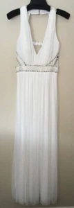 CACHET White Halter Rhinestone Cutout A Line Long Prom Evening Dress Womens Sz 6 - Picture 1 of 7