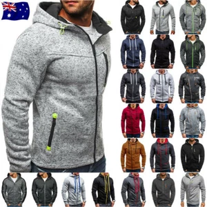 Mens Zip Up Hooded Jacket Coat Sports Casual Sweatshirt Winter Warm Outwear Tops - Picture 1 of 29