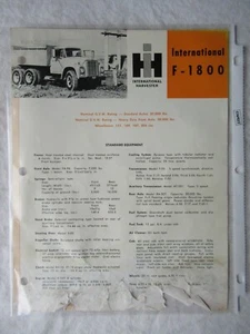 Folleto de datos hoja de especificaciones IH International Harvester Trucks Truck F-1800 - Imagen 1 de 2