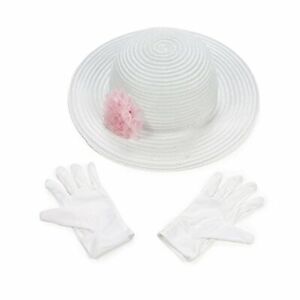 GIRLS TODDLER EASTER HAT DRESSUP TEAPARTY SET WHITE HAT w/PINK ACCENT & GLOVES 