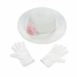 GIRLS TODDLER EASTER HAT DRESSUP TEAPARTY SET WHITE HAT w/PINK ACCENT & GLOVES - Picture 1 of 1