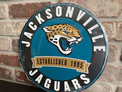 Placa redonda de metal em relevo Jacksonville Jaguars NFL 12" academia garagem Mancave SheShed - Imagem 1 de 2
